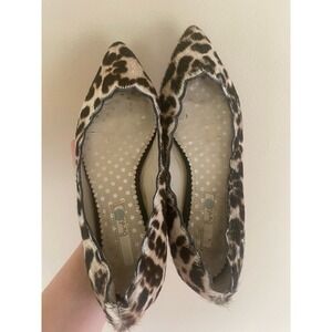 BODEN calf hair pointed flats scalloped comfort sole animal print 7-7.5/EU 38